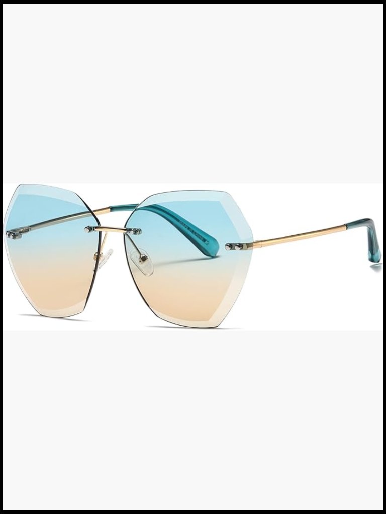 Oversized Rimless Diamond Cutting Lens Wrap Around Sunglasses